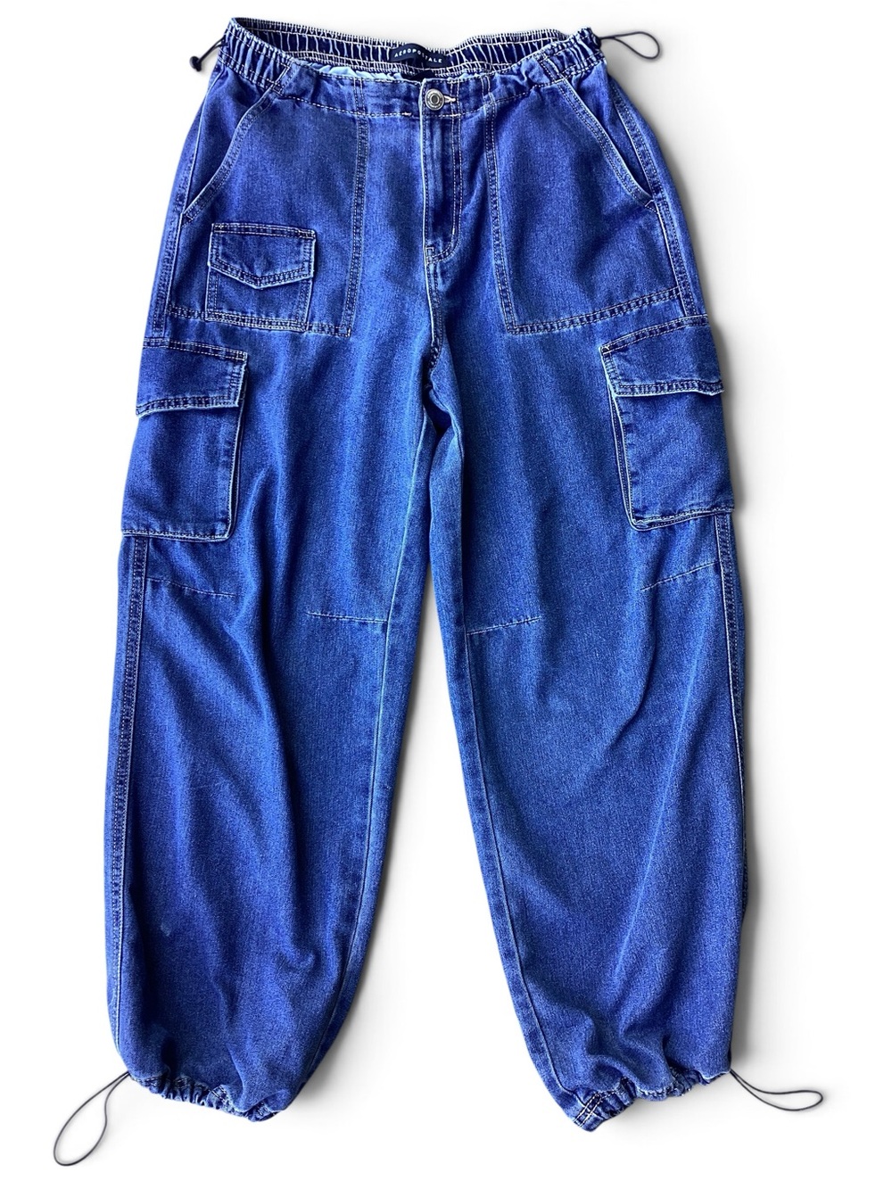 Aeropostale Denim Cargo Parachute Pants M 100% Cotton